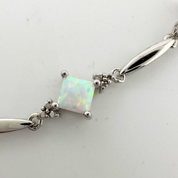 Princess Cut Lab Created Opal Bracelet with Diamond Accent - Picture 8 of 12